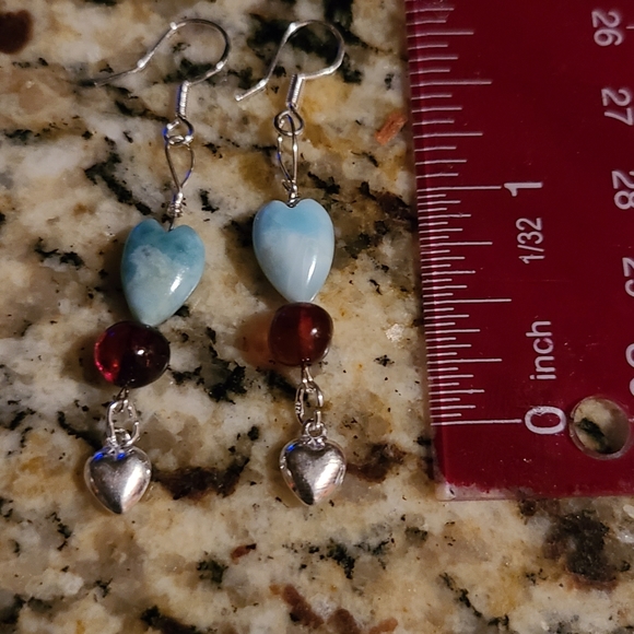 New handmade Dominican larimar heart earrings - Picture 7 of 7